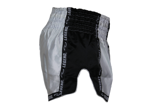 Kickboks Broekje Kids/Volwassenen Zwart/Wit Satijn