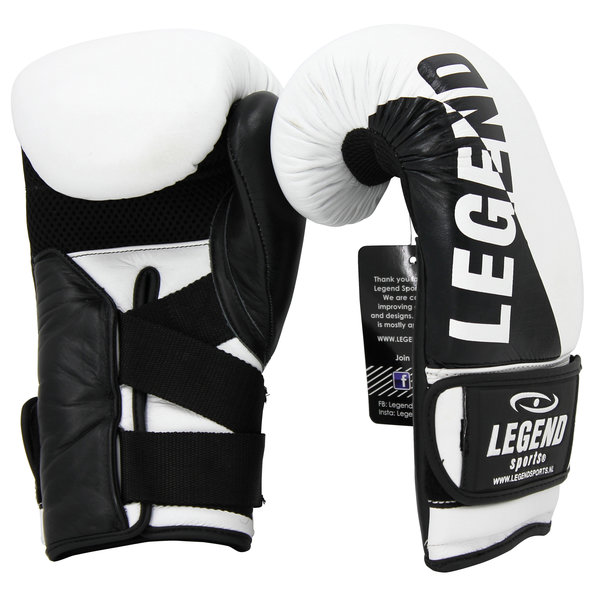 Wrist Lock Men's/Women's Boxing Gloves White-Black Leather