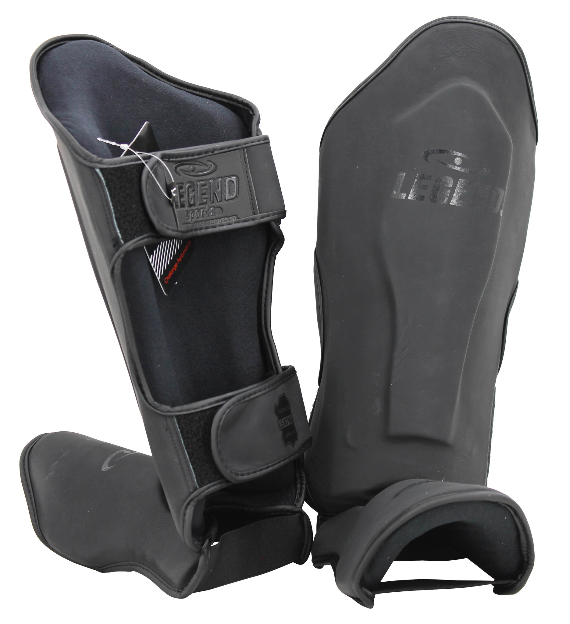 Shin guards kickboxing leather PRO Matte Black
