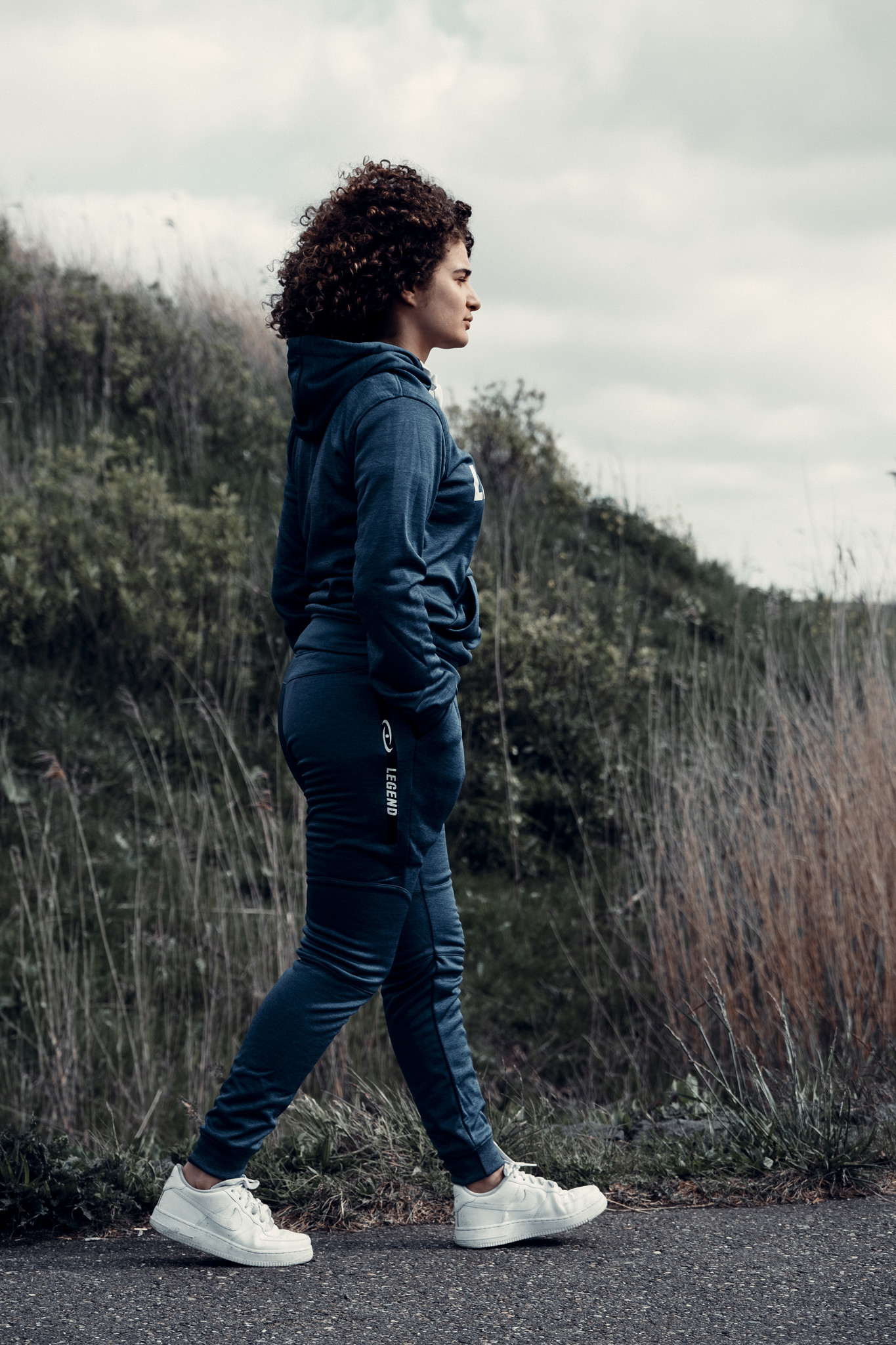 Joggingpak dames/heren met hoodie navy blauw