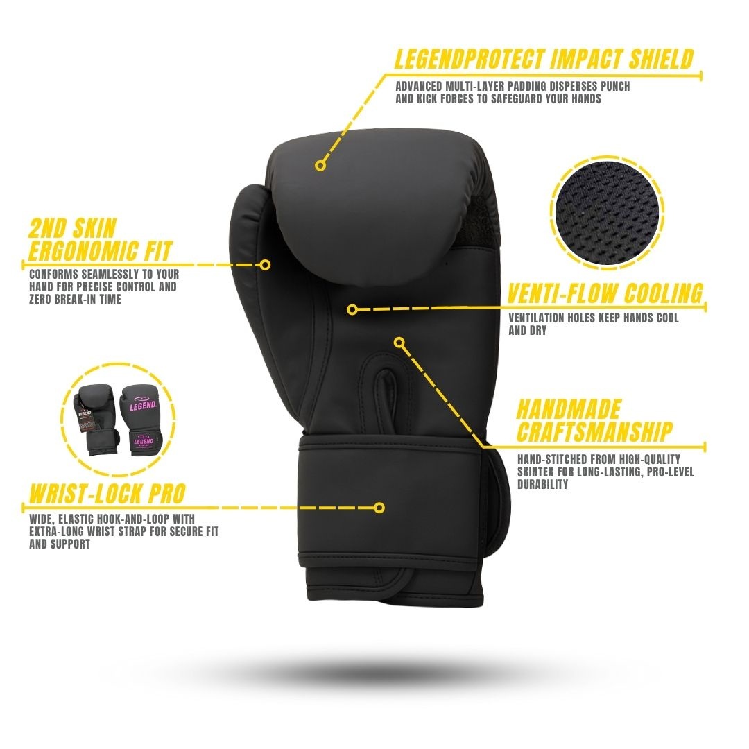 LegendClima Boxing Gloves Ladies Matte Black-Pink PU