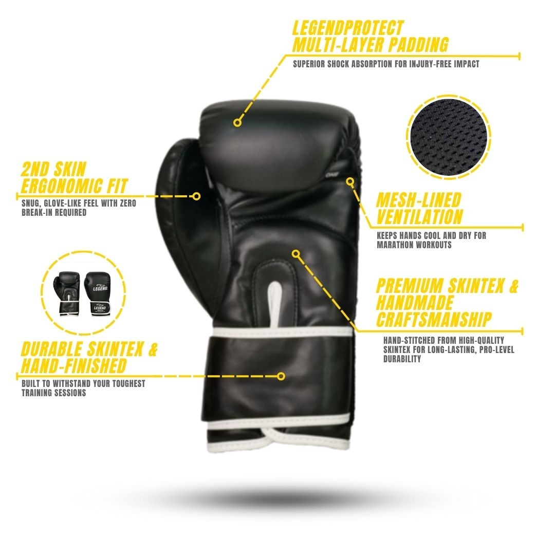 Powerfit & Protect Men's/Women's Boxing Gloves Black-White PU