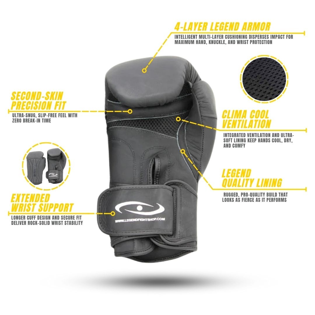 Power Special Boxing Gloves Men/Women Matte Black Leather