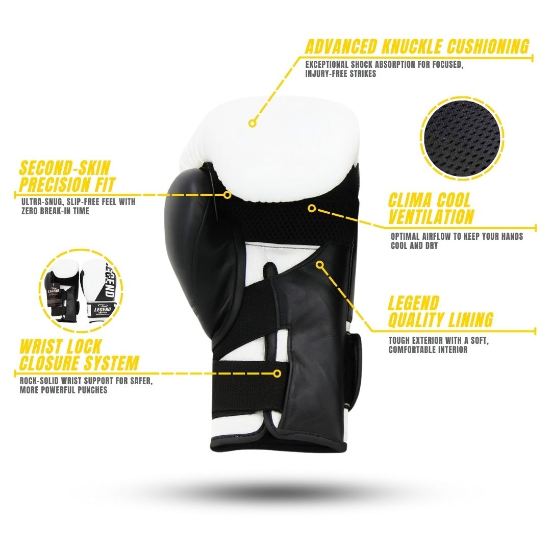 Wrist Lock Men's/Women's Boxing Gloves White-Black Leather