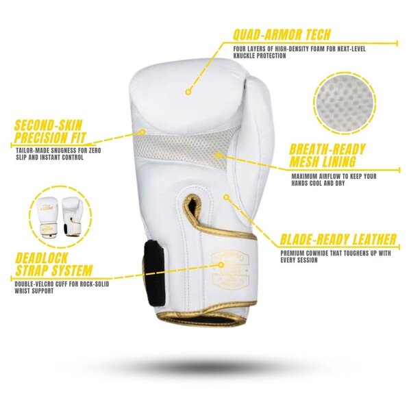 Bokshandschoenen Legend STEALTH Elite heren/dames white gold Leer Bokshandschoenen Legend STEALTH Elite heren/dames white gold Leer