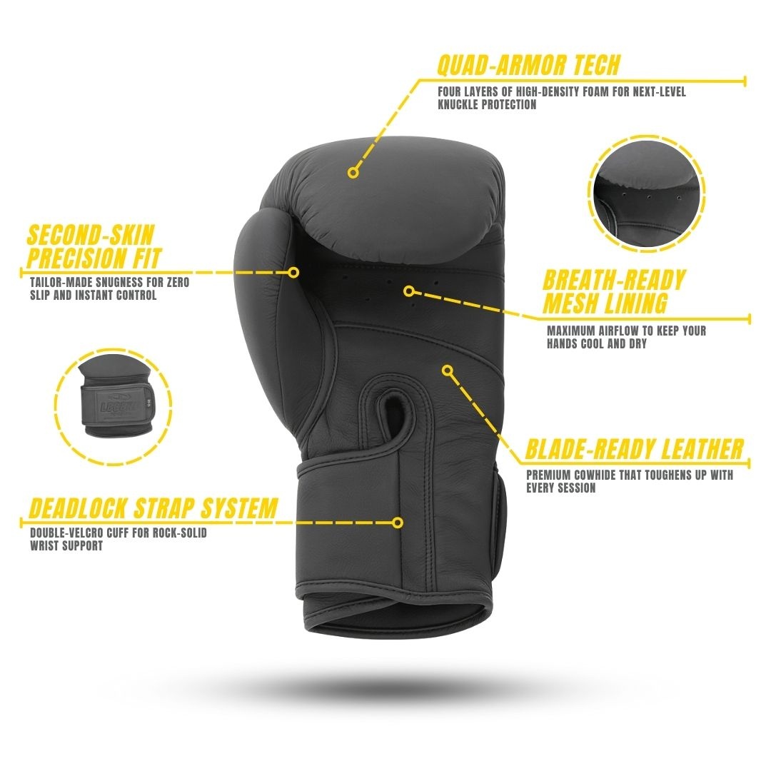 Boxing Gloves Legend Power Men/Women Matte Black Leather