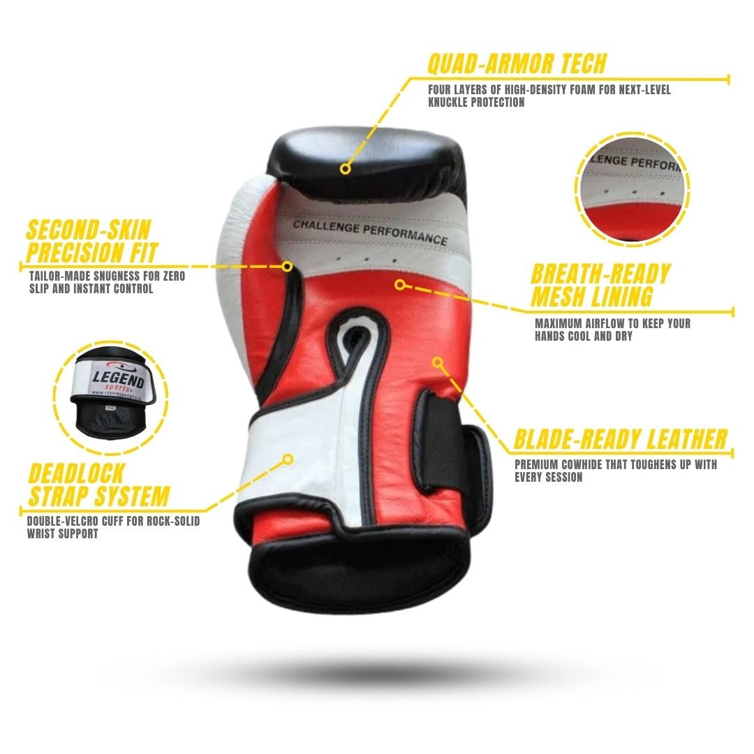 Legend Power Men's/Women's Boxing Gloves Black-White-Red Leather