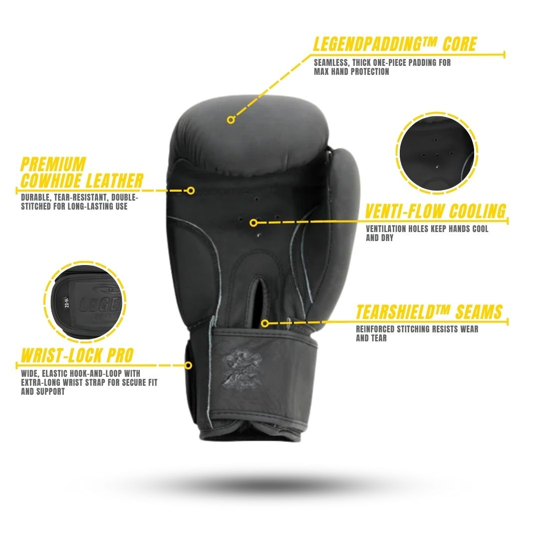 LegendPadding Boxing Gloves Men/Women Matte Black Leather