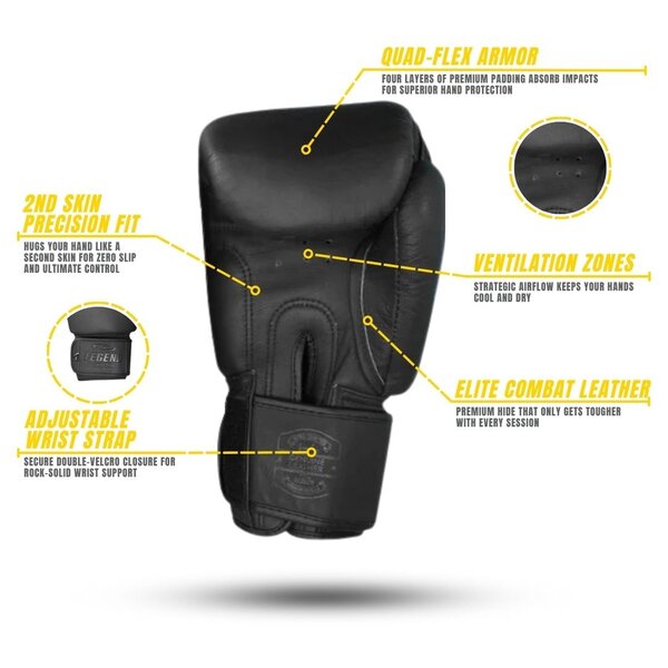 Thai Series 2.0 Men's/Women's Boxing Gloves Matte Black Leather - Copy