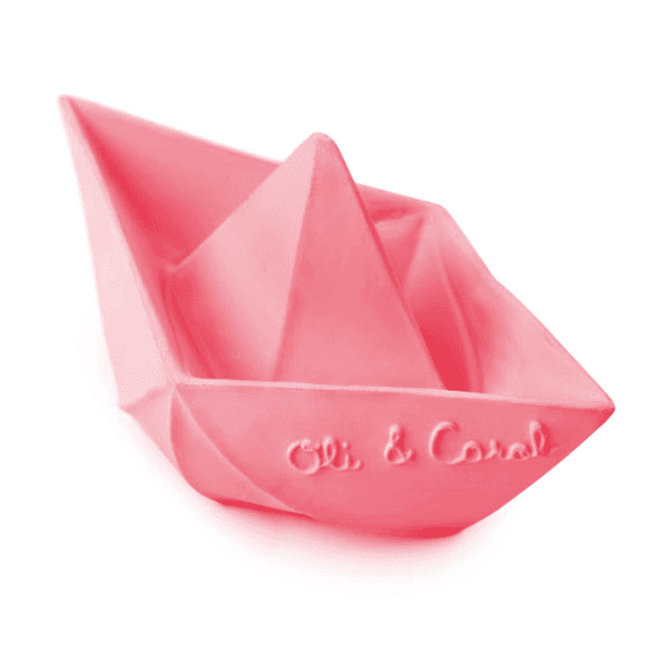 Oli & Carol Origami boat pink teething and bath toy