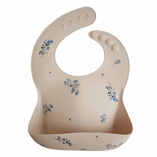 Mushie Silicone Bib Lilac Flowers Beige