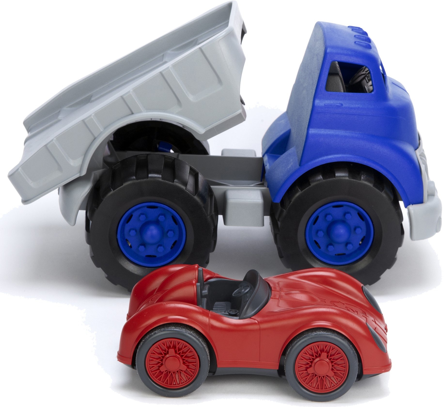 Green Toys Flatbed Truck With Race Care Blue Rocket Toys