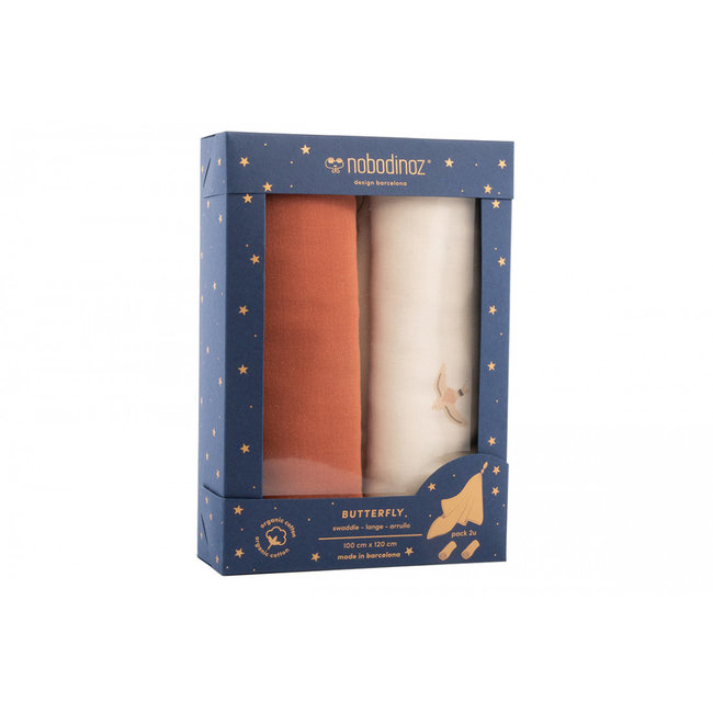 Nobodinoz Swaddle 2 Pack Toffee Butterfly 100 x 120 cm