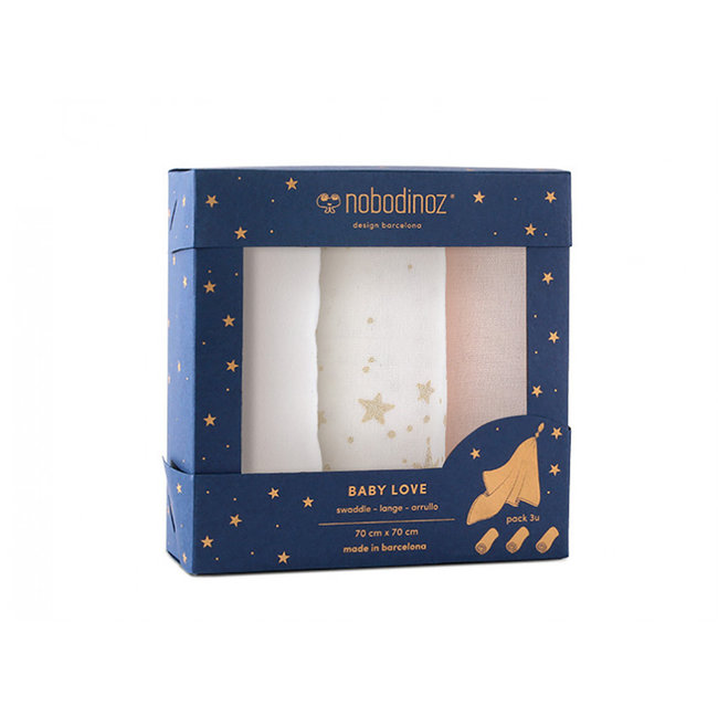 Nobodinoz Mullwindel-Set New Pink 3er-Pack 70 x 70 cm