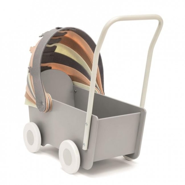 Skrallan Puppenwagen Holz Grau