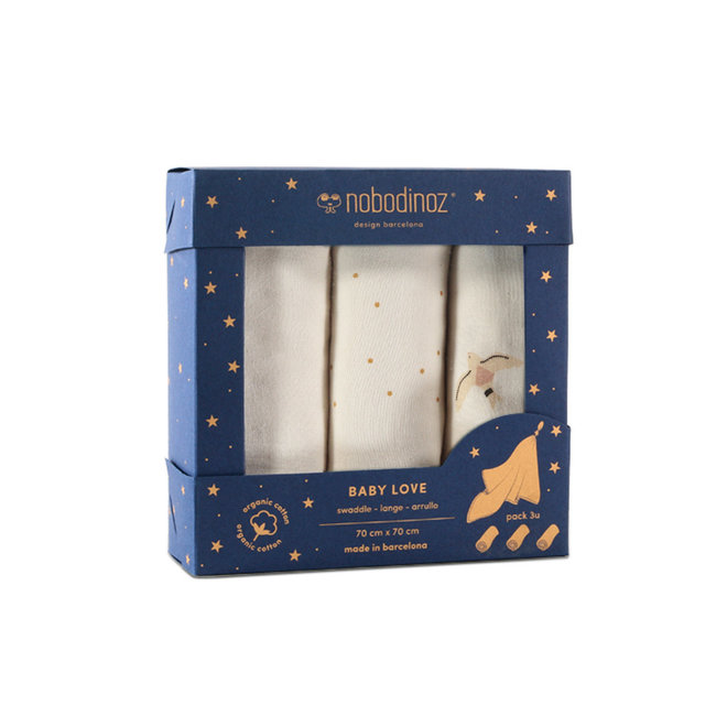 Nobodinoz Mullwindel-Set Natural 3er-Pack 70 x 70 cm