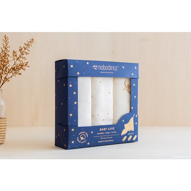 Nobodinoz Swaddle Box 3 Pack Natural 70 x 70 cm