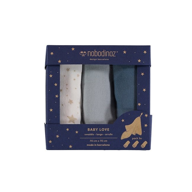 Nobodinoz Mullwindel-Set Blue 3er-Pack 70 x 70 cm