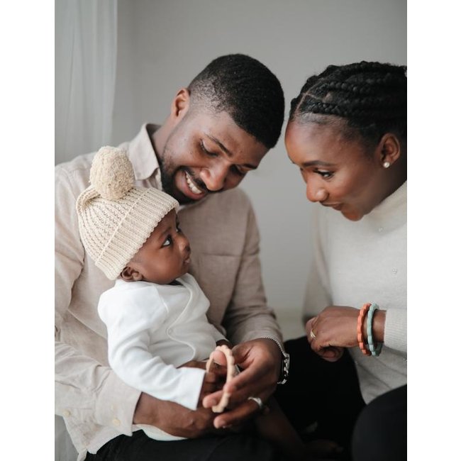 Mushie Teether Flower Blush Rose Shifting Sand