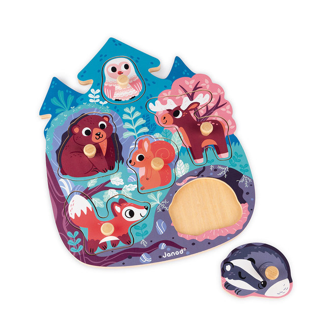Janod Knob Puzzle Wood Forest Animals
