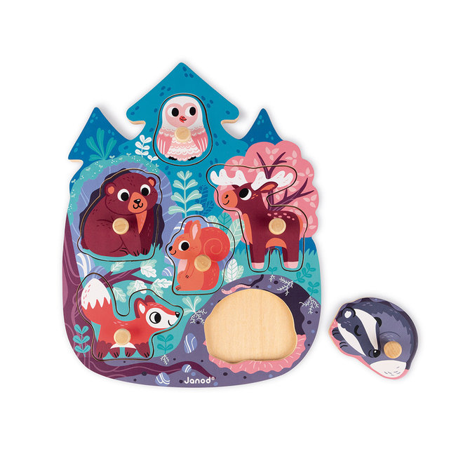 Janod Knopfpuzzle Holz Waldfiguren
