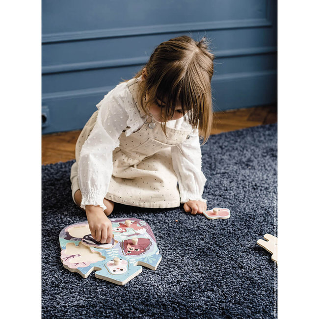 Janod Knob Puzzle Wood Forest Animals