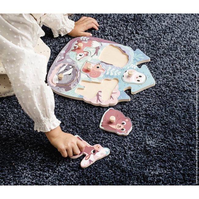 Janod Knob Puzzle Wood Forest Animals