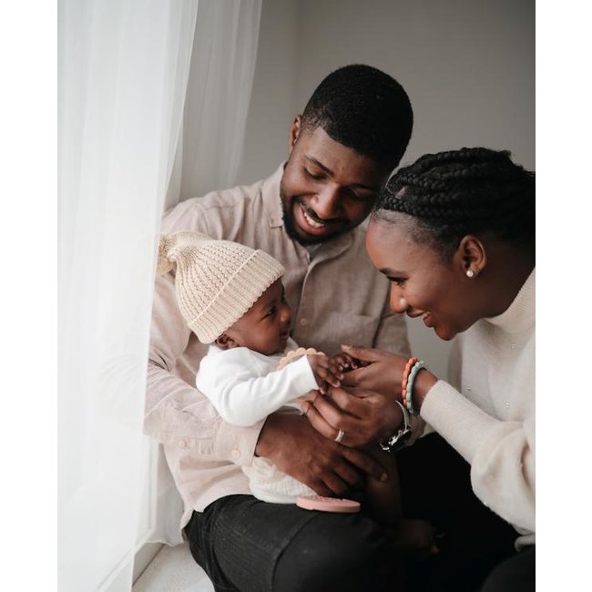 Mushie Teether Pearl Linen Peony Pale Pink