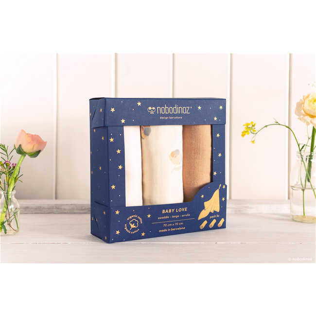 Nobodinoz Mullwindel-Set Blossom 3er-Pack 70 x 70 cm