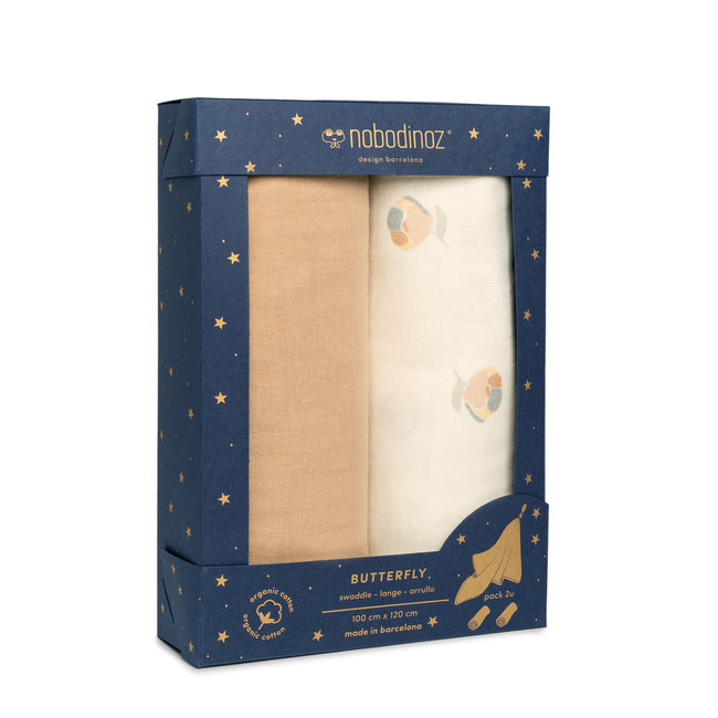 Nobodinoz Swaddle 2 Pack Blossom Butterfly 100 x 120 cm