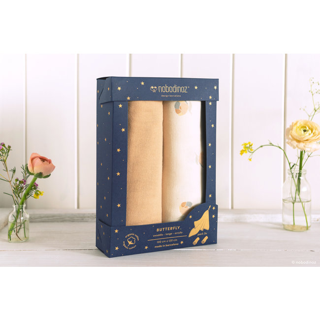 Nobodinoz Mulltuch-Set Blossom Butterfly 100 x 120 cm