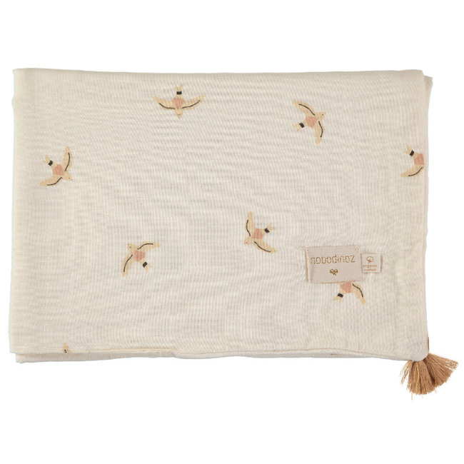 Nobodinoz Baby Blanket Treasure Haiku Birds Beige 100 x 70 cm