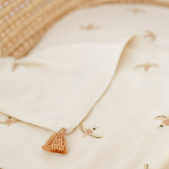 Nobodinoz Baby Blanket Treasure Haiku Birds Beige 100 x 70 cm