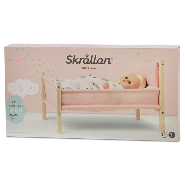 Skrallan Wooden Doll's Bed Pink