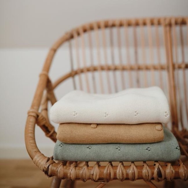 Mushie Knitted Baby Blanket Pointelle Sage Melange 80 x 100 cm