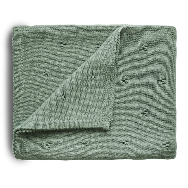 Mushie Knitted Baby Blanket Pointelle Sage Melange