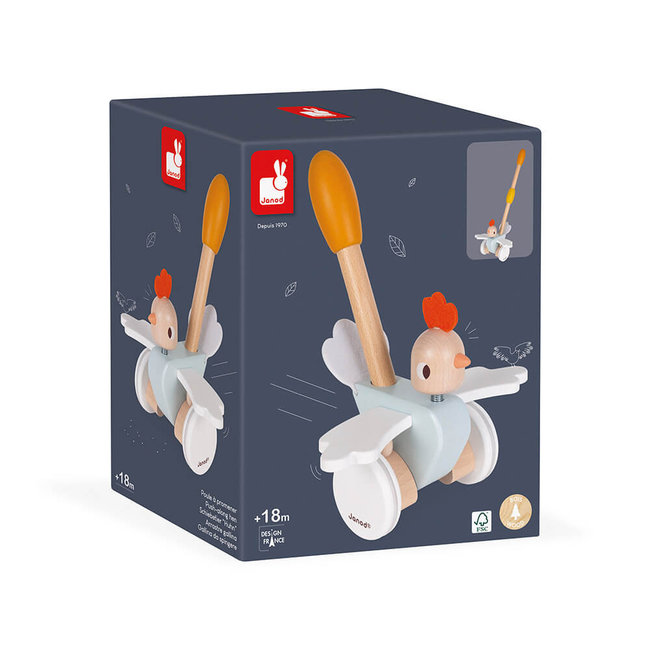 Janod Wooden Push Figure Chicken