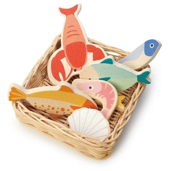 Tender Leaf Toys Wicker Basket Seafood