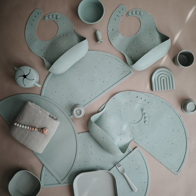 Mushie Siliconen Slab Confetti Cambridge Blue