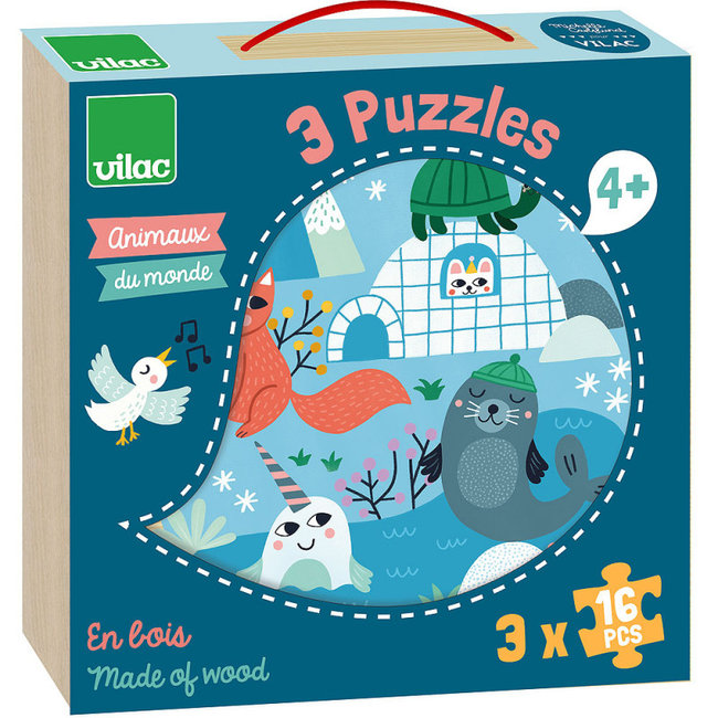 Vilac 3 Wooden Puzzles Animals 16 pcs.