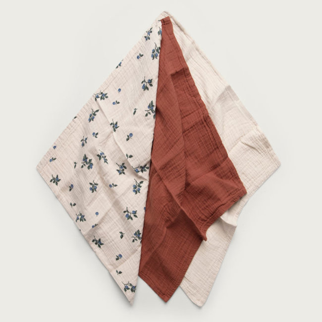 Garbo & Friends Baby Spucktücher Blueberry Beige 3er Pack