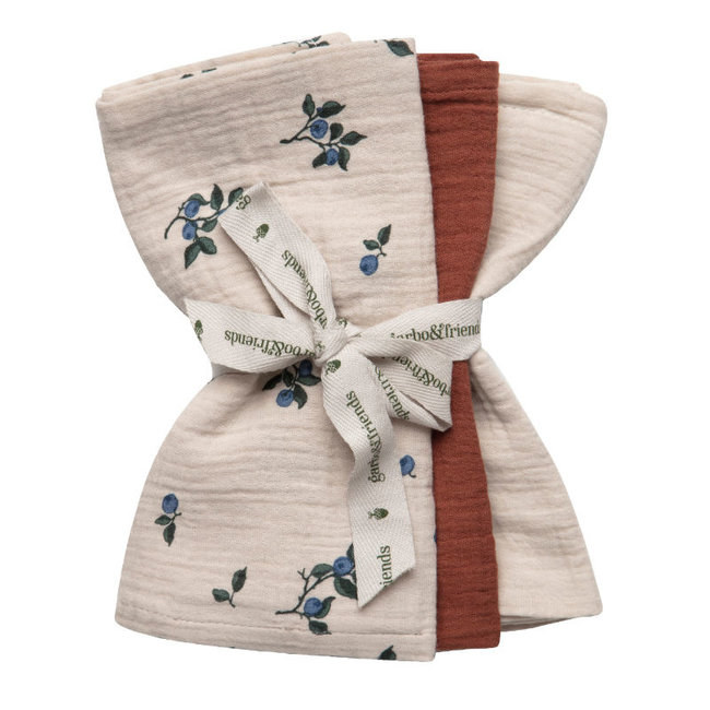 Garbo & Friends Baby Burp Cloths Blueberry Beige 3 Pack