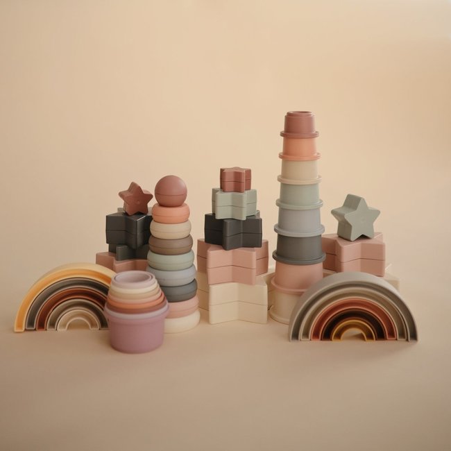 Mushie Rainbow Stacking Tower Hillside