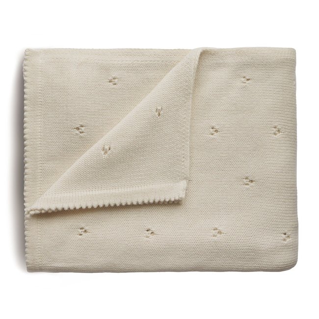 Mushie Knitted Baby Blanket Pointelle Ivory Beige