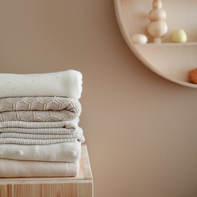 Mushie Knitted Baby Blanket Dots Off White 80 x 100 cm