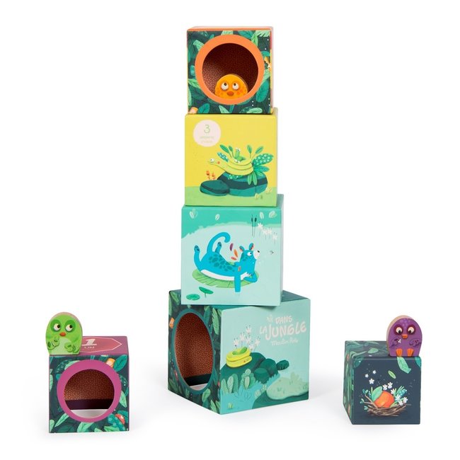 Moulin Roty Stacking Tower Jungle Chicks Green