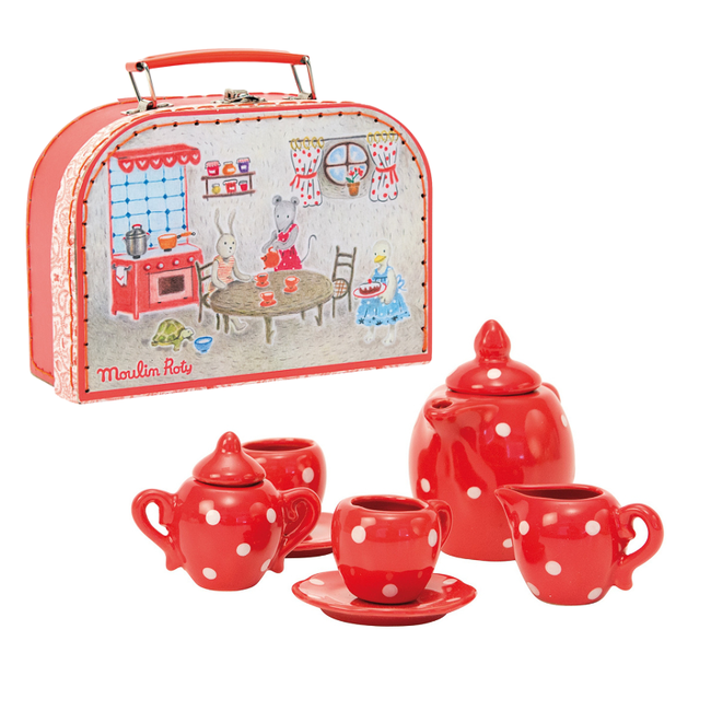 Moulin Roty Speelgoed Tea Set Red In Suitcase