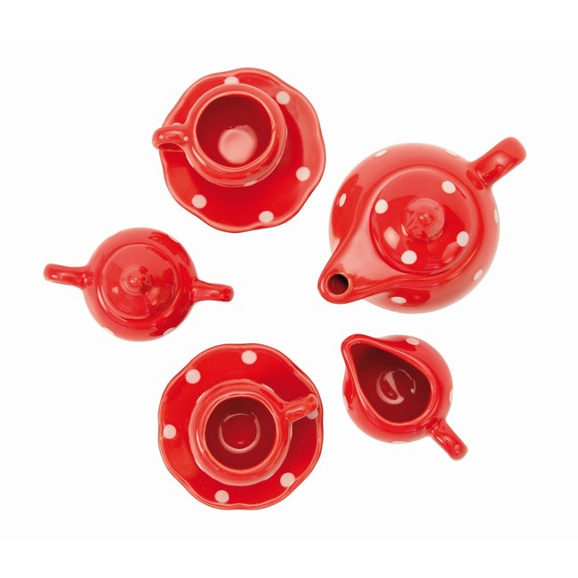 Moulin Roty Speelgoed Tea Set Red In Suitcase Le Grande Famille