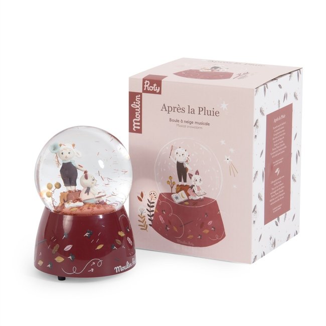 Moulin Roty Musical Snow Globe Apres La Pluie Red