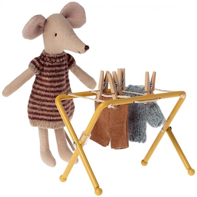 Maileg Drying Rack With Pegs Ochre 11 cm